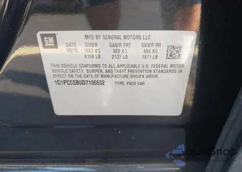 2013 Chevrolet Cruze 1Lt Auto из США, поврежденный, VIN 1G1PC5SB9D7106602